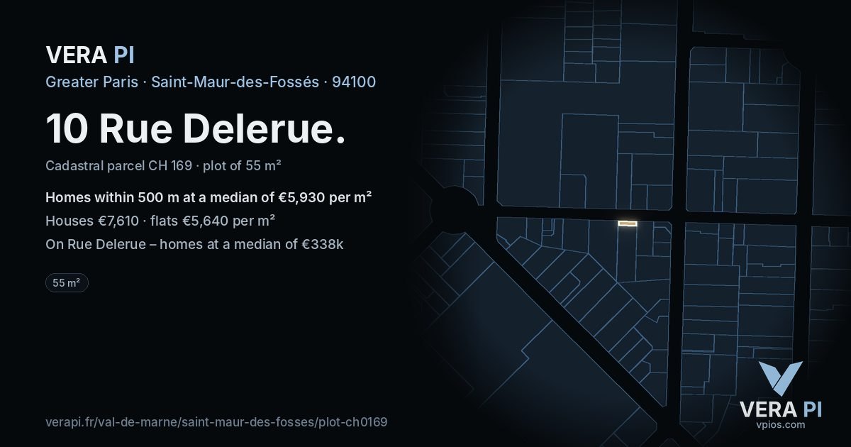10 Rue Delerue, Saint-Maur-des-Fossés at night – the plot lit, the parcels around coloured by the prices near them