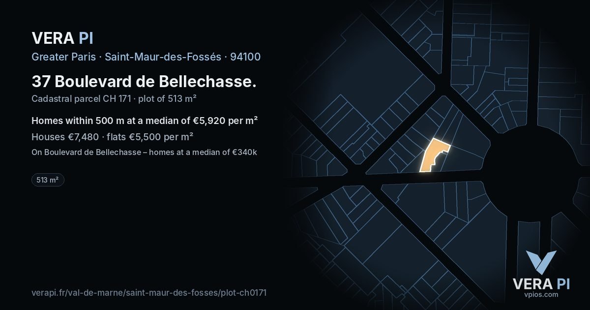 37 Boulevard de Bellechasse, Saint-Maur-des-Fossés at night – the plot lit, the parcels around coloured by the prices near them