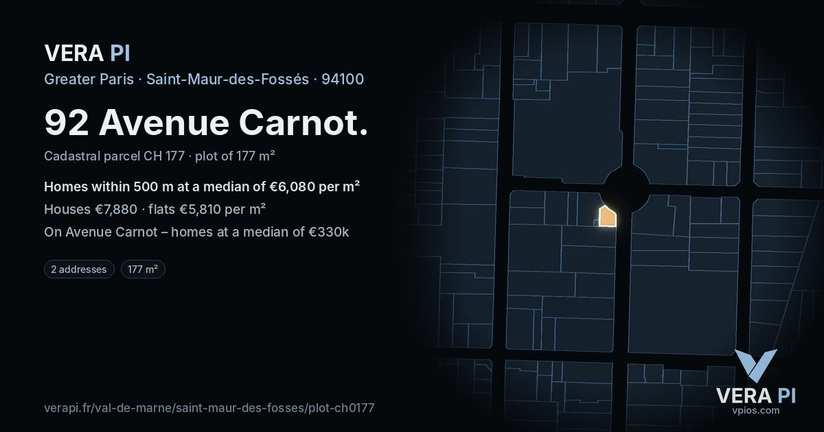 92 Avenue Carnot, Saint-Maur-des-Fossés at night – the plot lit, the parcels around coloured by the prices near them