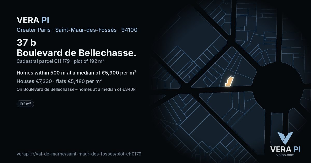 37 b Boulevard de Bellechasse, Saint-Maur-des-Fossés at night – the plot lit, the parcels around coloured by the prices near them