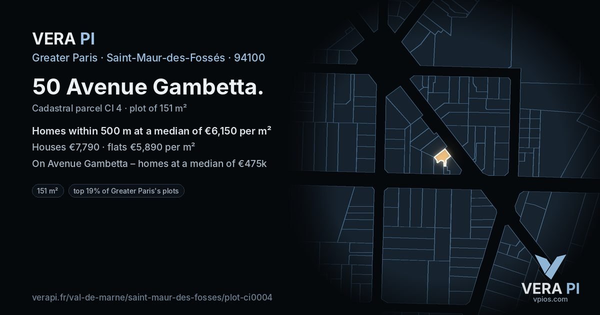 50 Avenue Gambetta, Saint-Maur-des-Fossés at night – the plot lit, the parcels around coloured by the prices near them