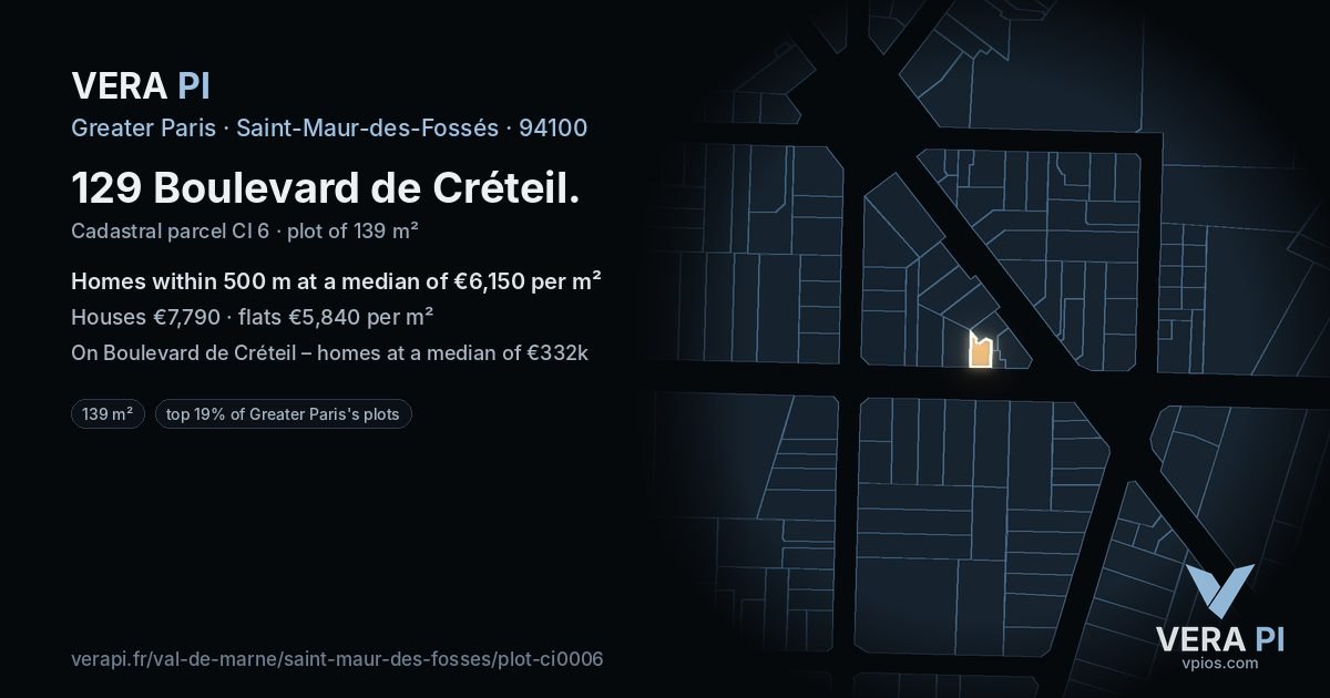 129 Boulevard de Créteil, Saint-Maur-des-Fossés at night – the plot lit, the parcels around coloured by the prices near them
