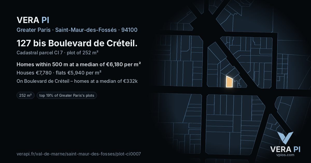127 bis Boulevard de Créteil, Saint-Maur-des-Fossés at night – the plot lit, the parcels around coloured by the prices near them