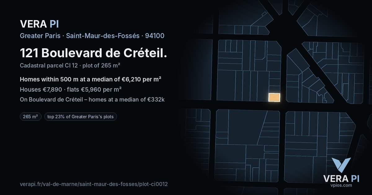 121 Boulevard de Créteil, Saint-Maur-des-Fossés at night – the plot lit, the parcels around coloured by the prices near them