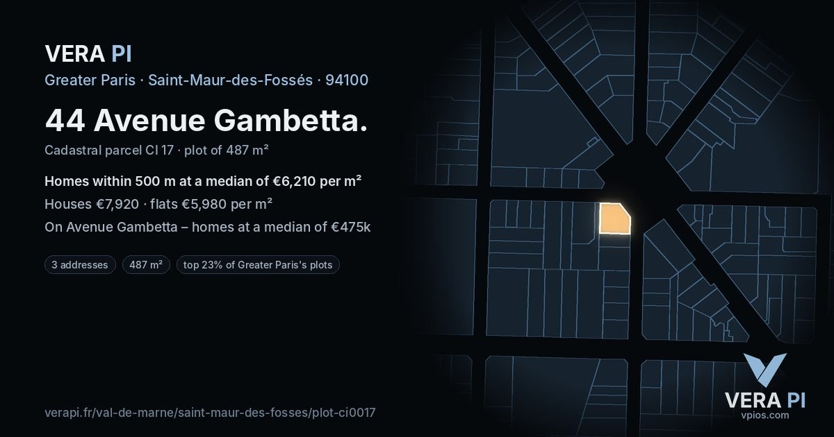 44 Avenue Gambetta, Saint-Maur-des-Fossés at night – the plot lit, the parcels around coloured by the prices near them
