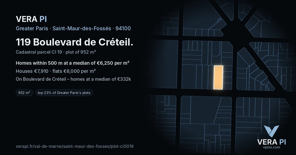 119 Boulevard de Créteil, Saint-Maur-des-Fossés at night – the plot lit, the parcels around coloured by the prices near them
