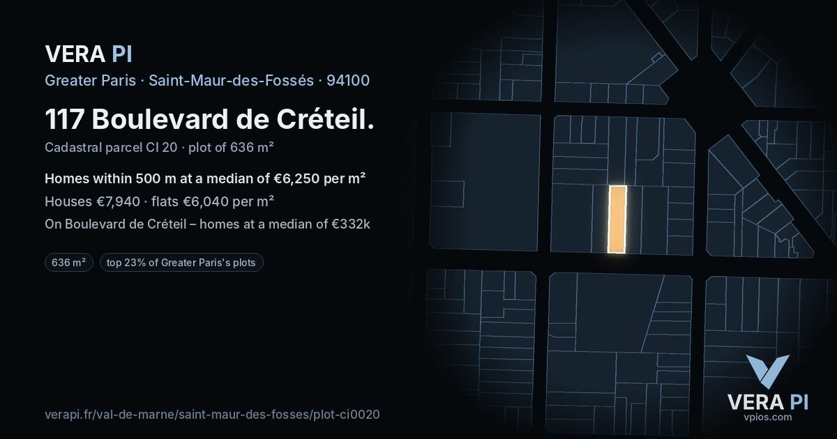 117 Boulevard de Créteil, Saint-Maur-des-Fossés at night – the plot lit, the parcels around coloured by the prices near them