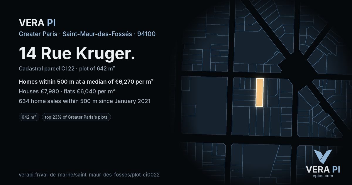 14 Rue Kruger, Saint-Maur-des-Fossés at night – the plot lit, the parcels around coloured by the prices near them