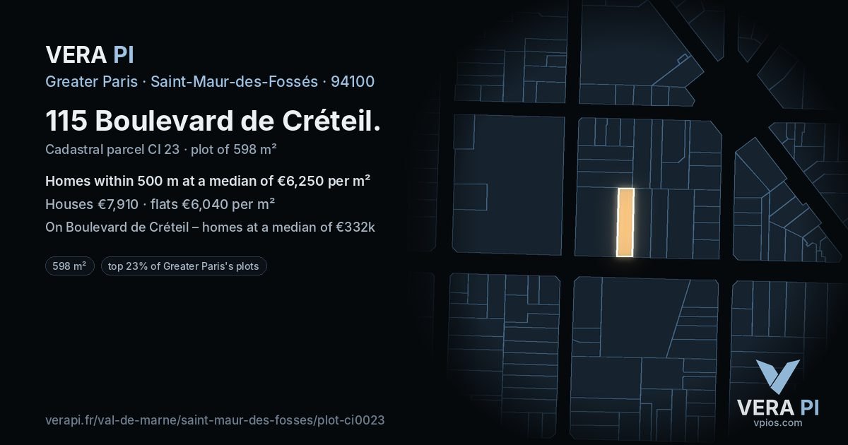 115 Boulevard de Créteil, Saint-Maur-des-Fossés at night – the plot lit, the parcels around coloured by the prices near them
