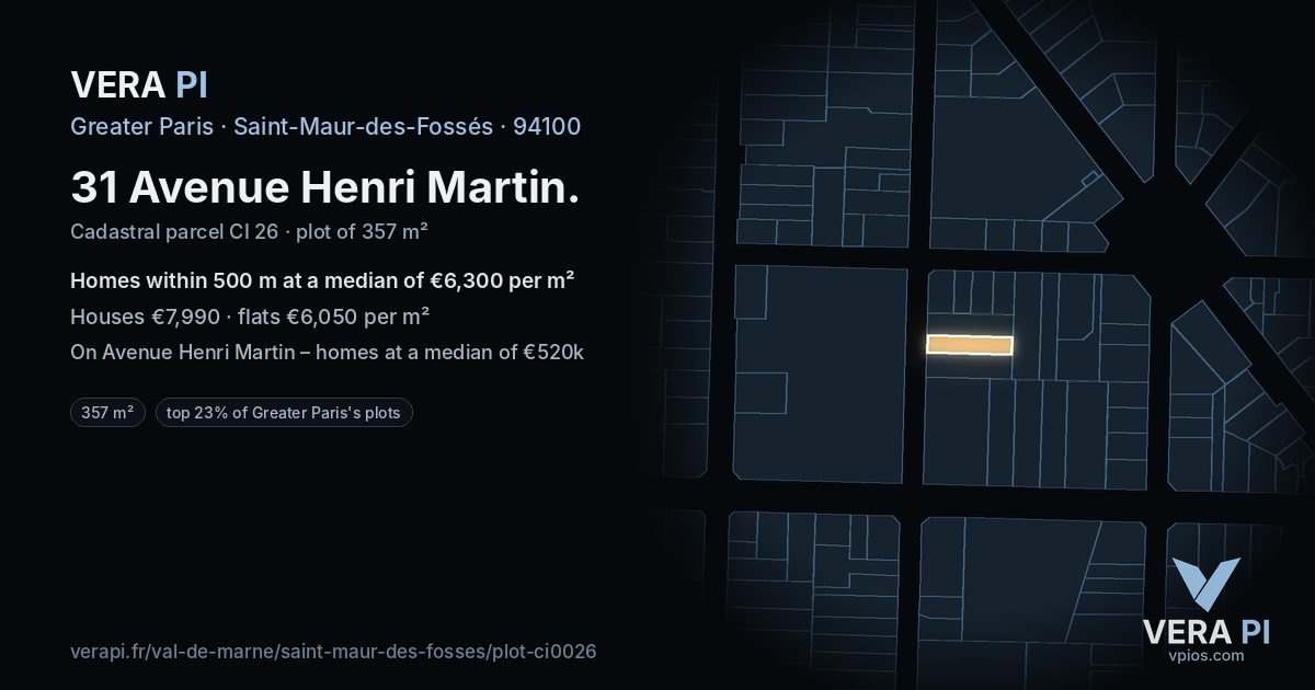 31 Avenue Henri Martin, Saint-Maur-des-Fossés at night – the plot lit, the parcels around coloured by the prices near them
