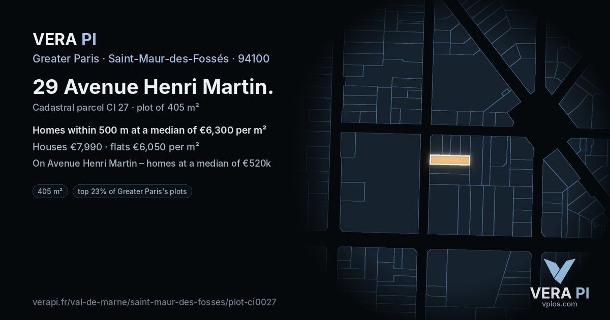 29 Avenue Henri Martin, Saint-Maur-des-Fossés at night – the plot lit, the parcels around coloured by the prices near them