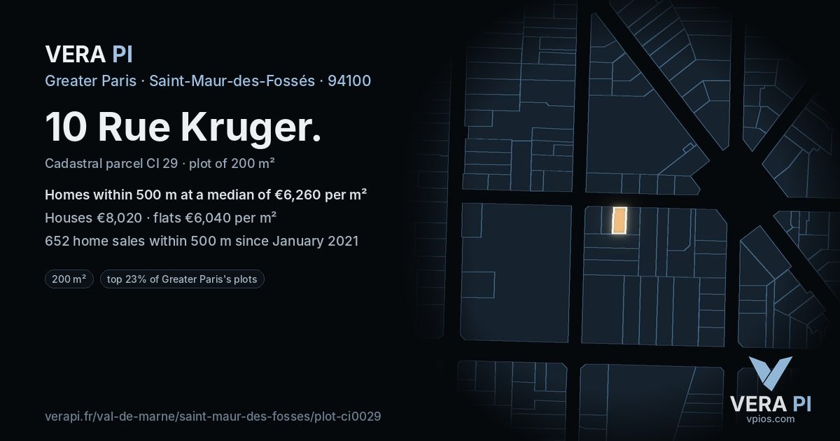 10 Rue Kruger, Saint-Maur-des-Fossés at night – the plot lit, the parcels around coloured by the prices near them