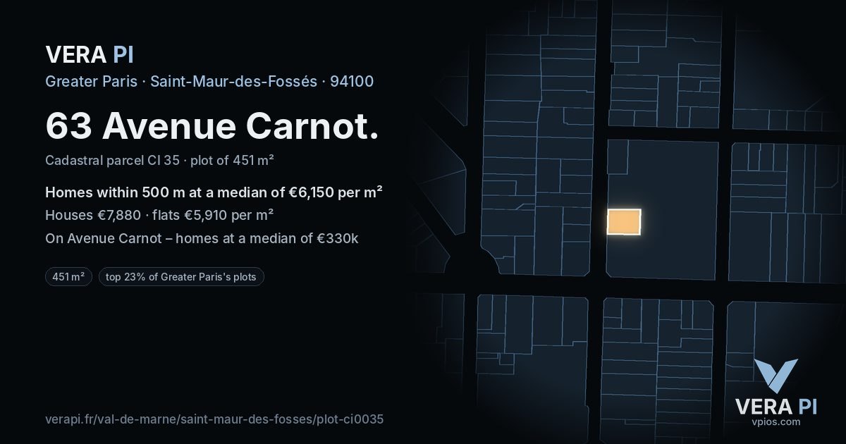 63 Avenue Carnot, Saint-Maur-des-Fossés at night – the plot lit, the parcels around coloured by the prices near them