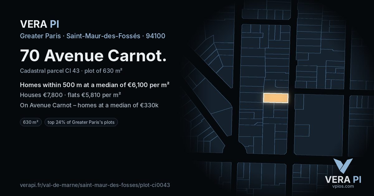 70 Avenue Carnot, Saint-Maur-des-Fossés at night – the plot lit, the parcels around coloured by the prices near them