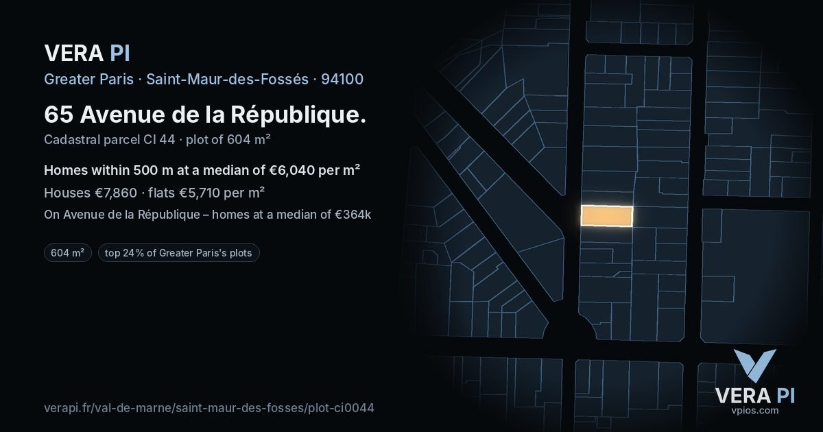 65 Avenue de la République, Saint-Maur-des-Fossés at night – the plot lit, the parcels around coloured by the prices near them