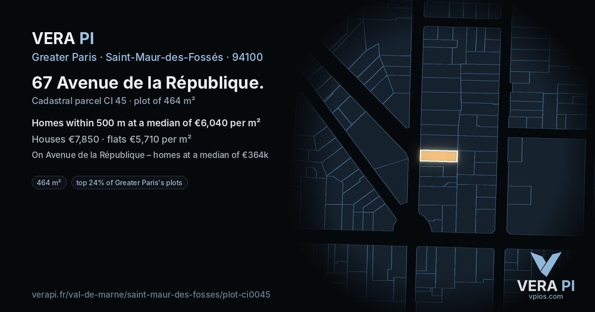 67 Avenue de la République, Saint-Maur-des-Fossés at night – the plot lit, the parcels around coloured by the prices near them