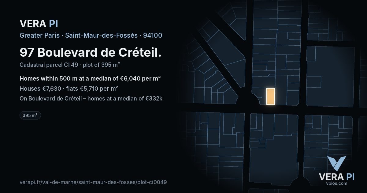 97 Boulevard de Créteil, Saint-Maur-des-Fossés at night – the plot lit, the parcels around coloured by the prices near them