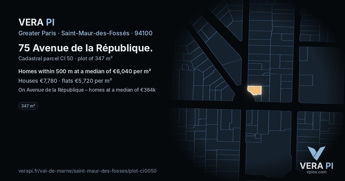 75 Avenue de la République, Saint-Maur-des-Fossés at night – the plot lit, the parcels around coloured by the prices near them