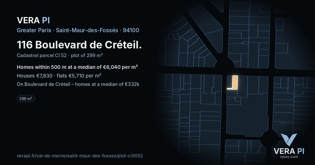 116 Boulevard de Créteil, Saint-Maur-des-Fossés at night – the plot lit, the parcels around coloured by the prices near them