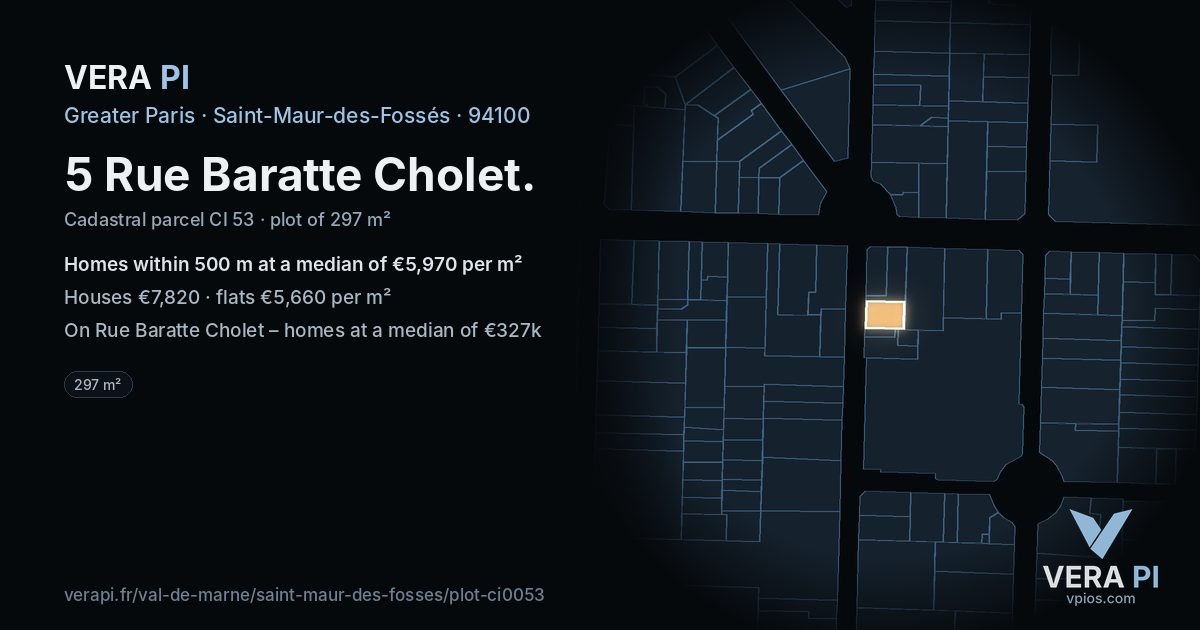 5 Rue Baratte Cholet, Saint-Maur-des-Fossés at night – the plot lit, the parcels around coloured by the prices near them