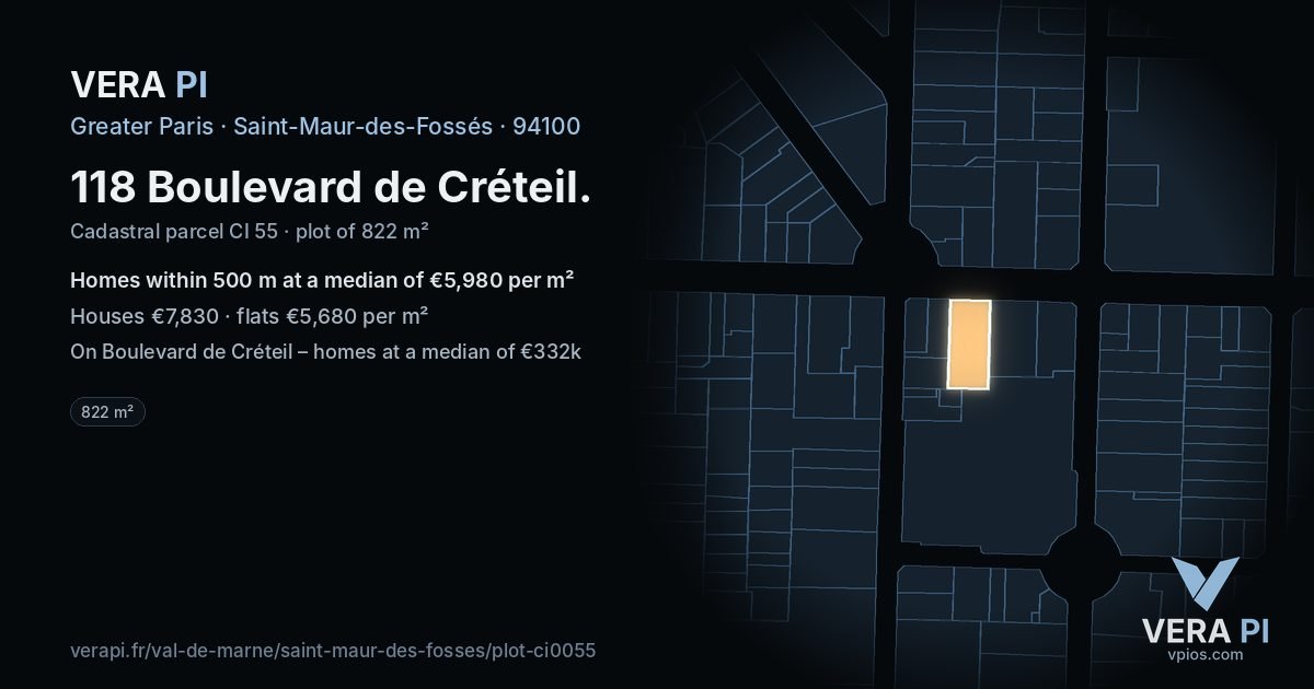 118 Boulevard de Créteil, Saint-Maur-des-Fossés at night – the plot lit, the parcels around coloured by the prices near them