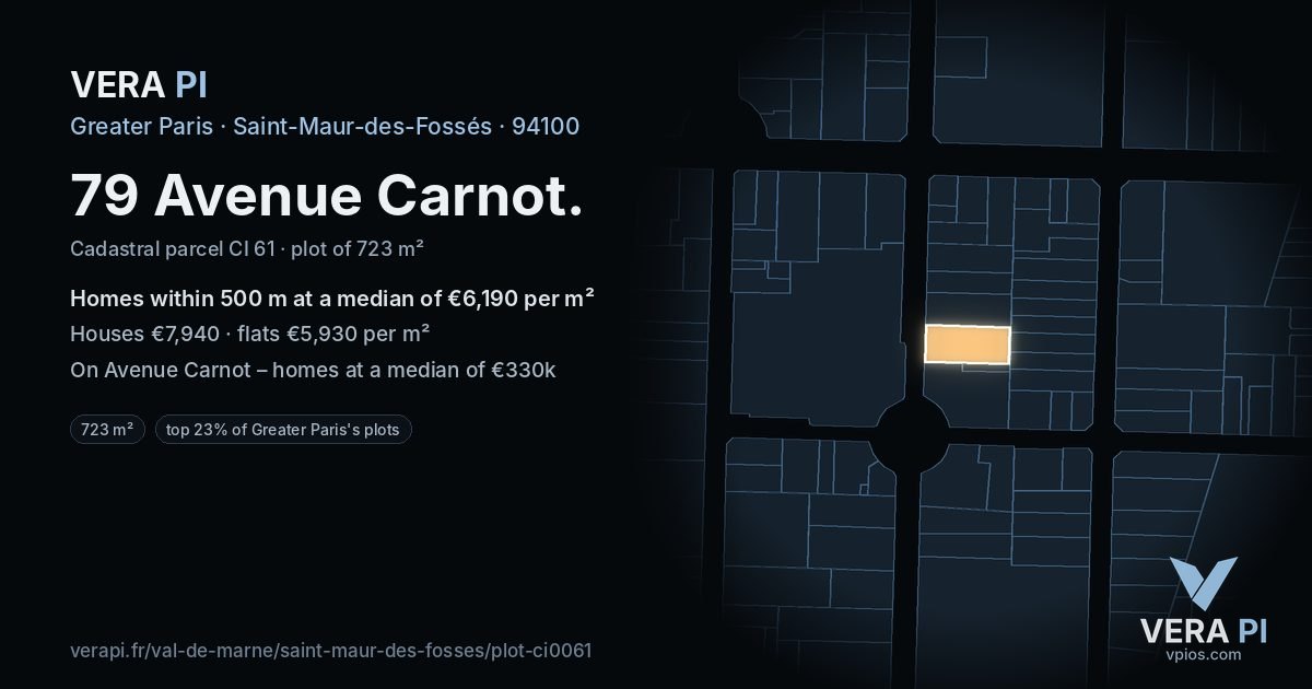 79 Avenue Carnot, Saint-Maur-des-Fossés at night – the plot lit, the parcels around coloured by the prices near them