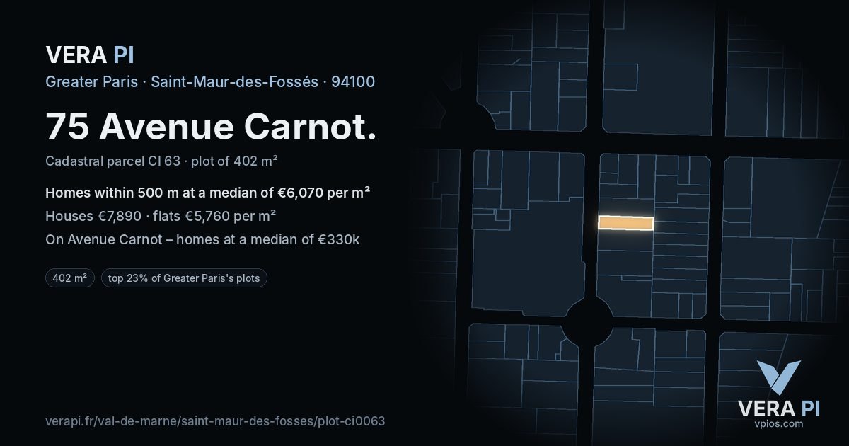75 Avenue Carnot, Saint-Maur-des-Fossés at night – the plot lit, the parcels around coloured by the prices near them
