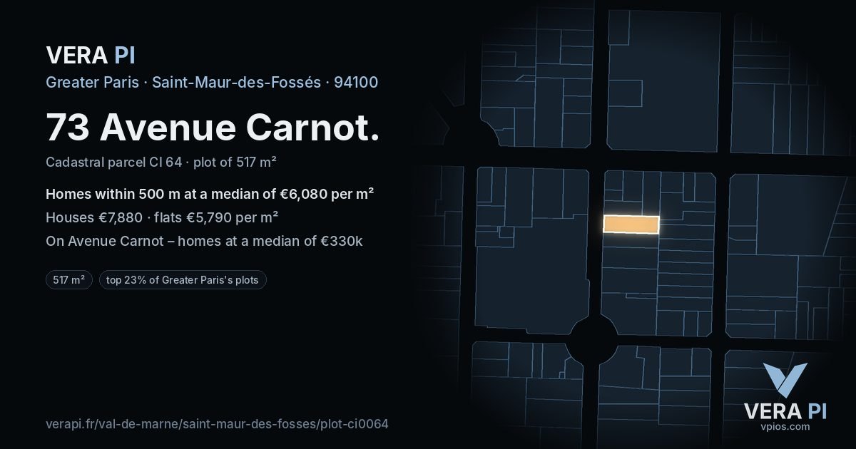 73 Avenue Carnot, Saint-Maur-des-Fossés at night – the plot lit, the parcels around coloured by the prices near them