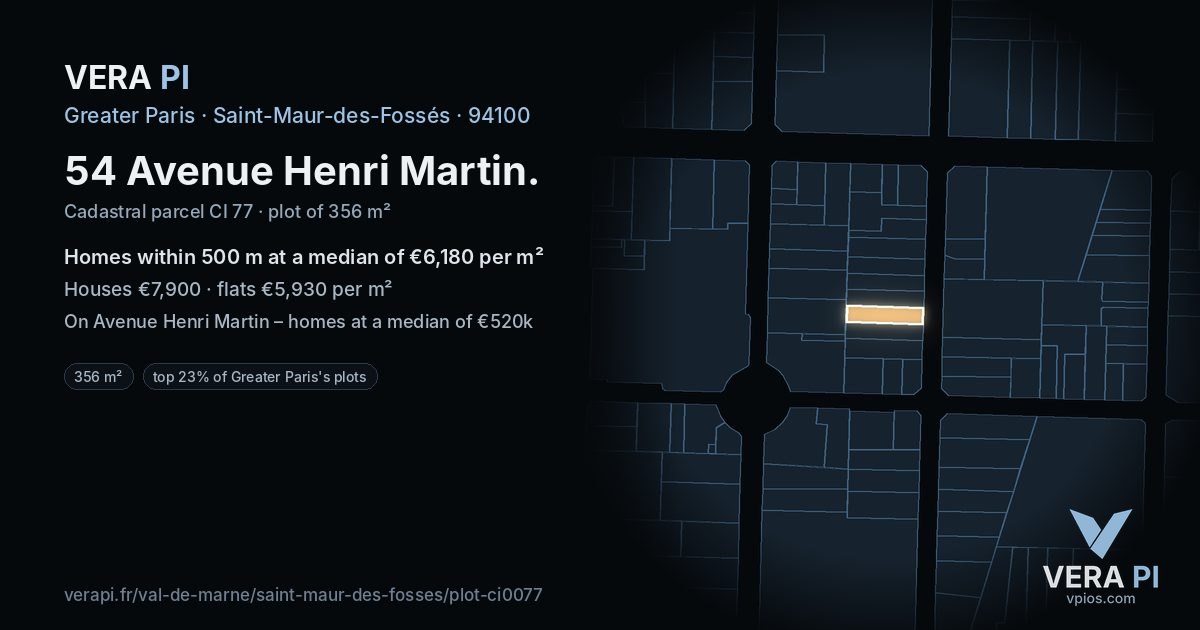 54 Avenue Henri Martin, Saint-Maur-des-Fossés at night – the plot lit, the parcels around coloured by the prices near them
