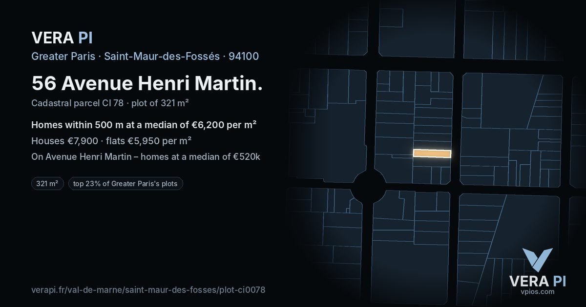 56 Avenue Henri Martin, Saint-Maur-des-Fossés at night – the plot lit, the parcels around coloured by the prices near them