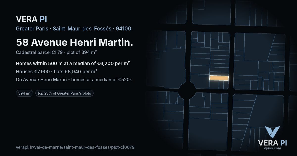 58 Avenue Henri Martin, Saint-Maur-des-Fossés at night – the plot lit, the parcels around coloured by the prices near them