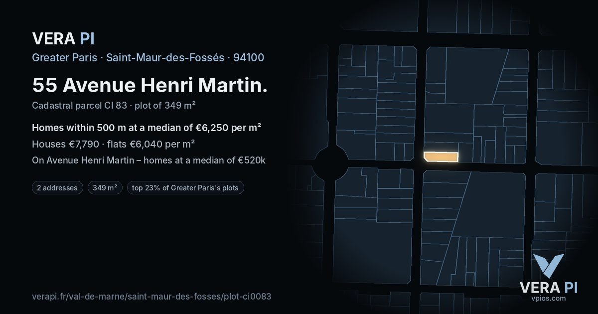 55 Avenue Henri Martin, Saint-Maur-des-Fossés at night – the plot lit, the parcels around coloured by the prices near them
