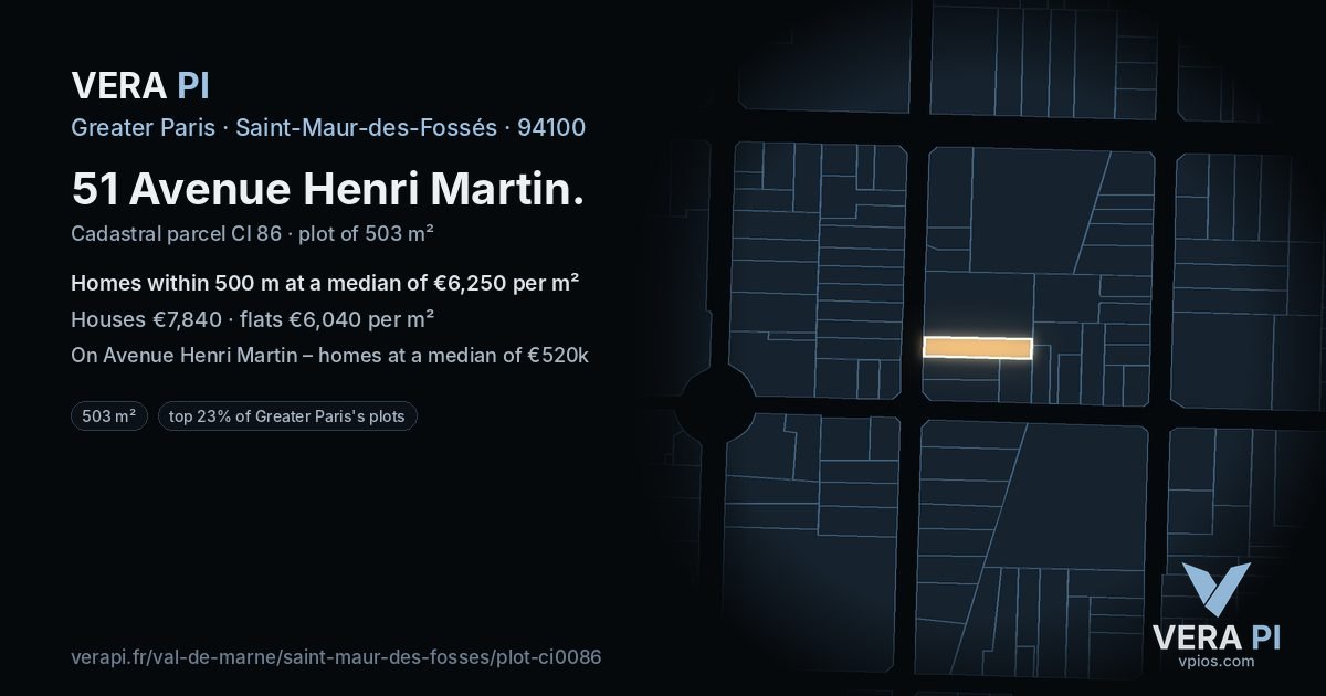 51 Avenue Henri Martin, Saint-Maur-des-Fossés at night – the plot lit, the parcels around coloured by the prices near them