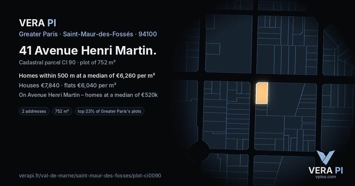 41 Avenue Henri Martin, Saint-Maur-des-Fossés at night – the plot lit, the parcels around coloured by the prices near them