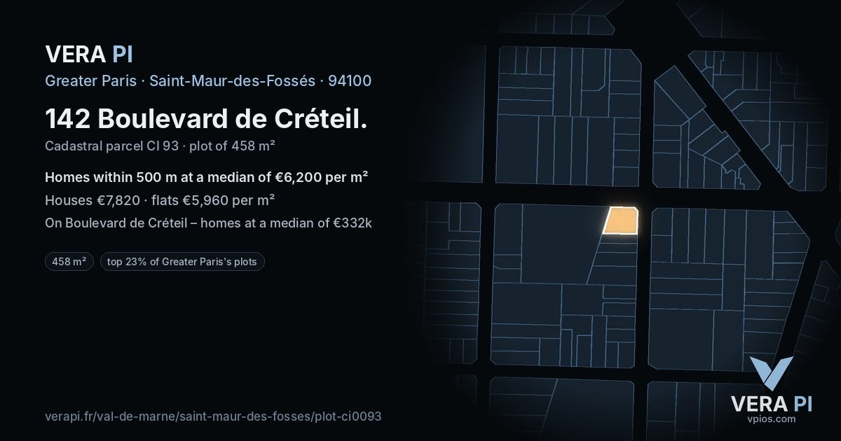 142 Boulevard de Créteil, Saint-Maur-des-Fossés at night – the plot lit, the parcels around coloured by the prices near them