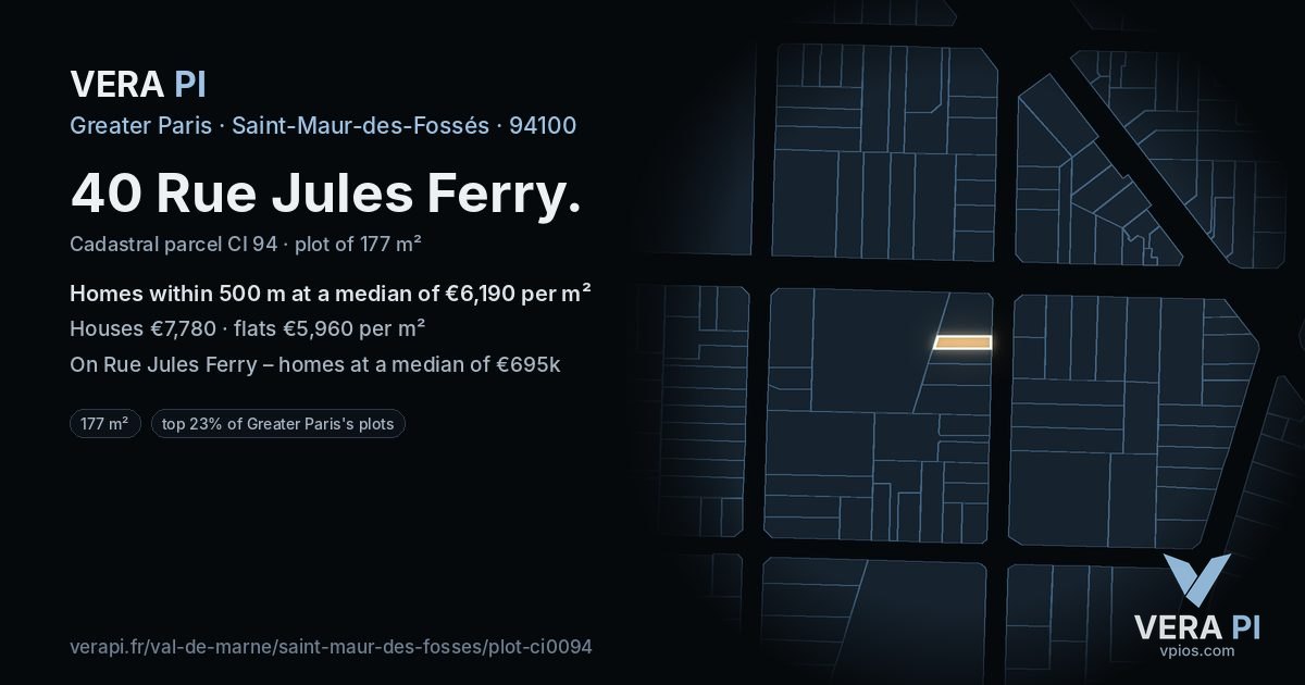 40 Rue Jules Ferry, Saint-Maur-des-Fossés at night – the plot lit, the parcels around coloured by the prices near them