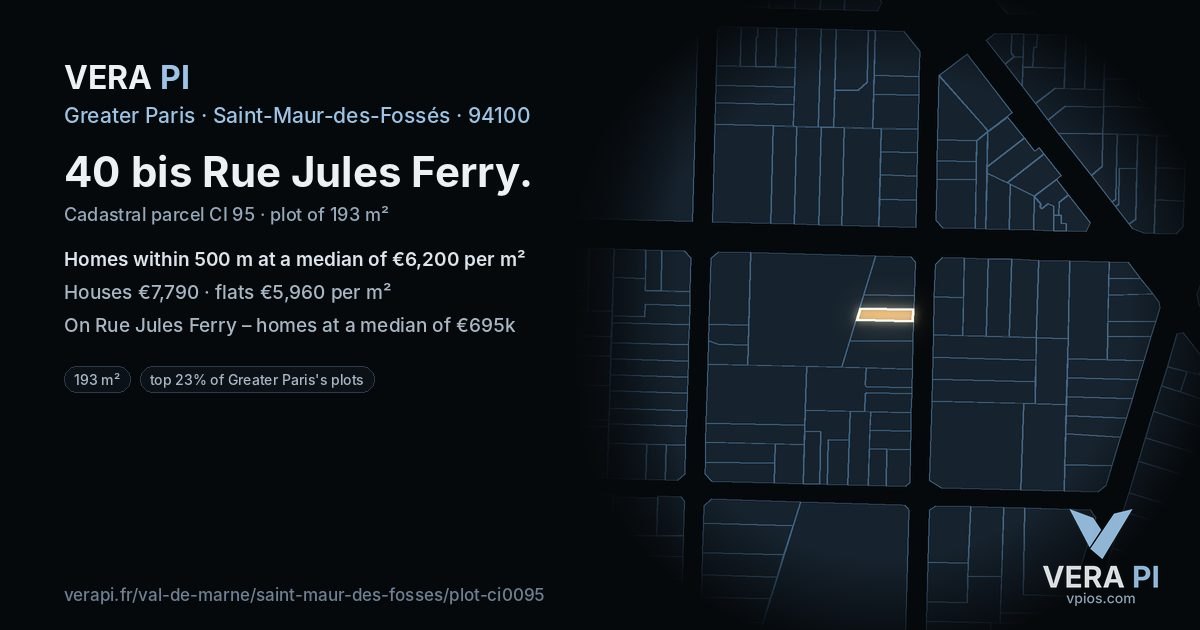 40 bis Rue Jules Ferry, Saint-Maur-des-Fossés at night – the plot lit, the parcels around coloured by the prices near them