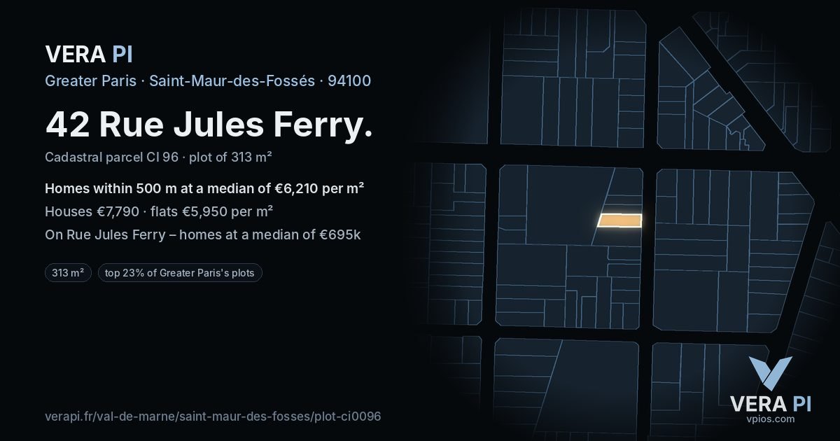42 Rue Jules Ferry, Saint-Maur-des-Fossés at night – the plot lit, the parcels around coloured by the prices near them