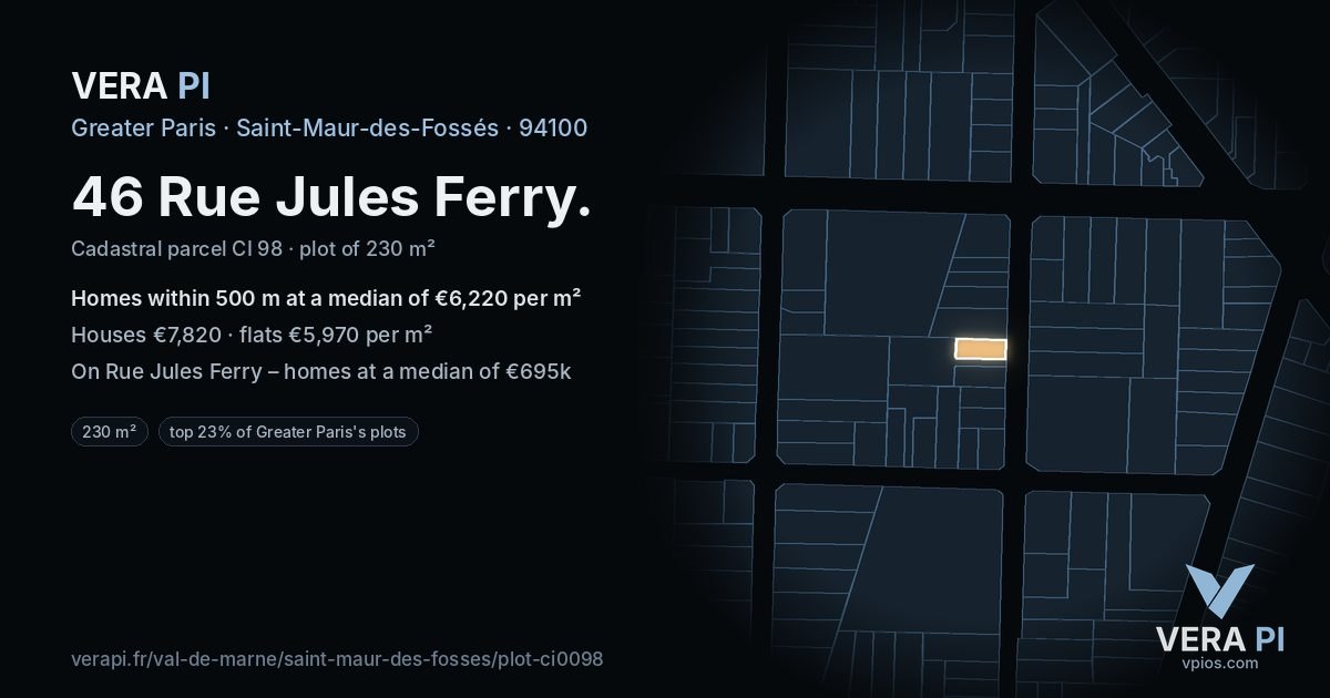 46 Rue Jules Ferry, Saint-Maur-des-Fossés at night – the plot lit, the parcels around coloured by the prices near them