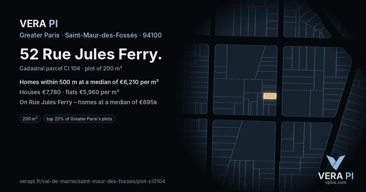 52 Rue Jules Ferry, Saint-Maur-des-Fossés at night – the plot lit, the parcels around coloured by the prices near them
