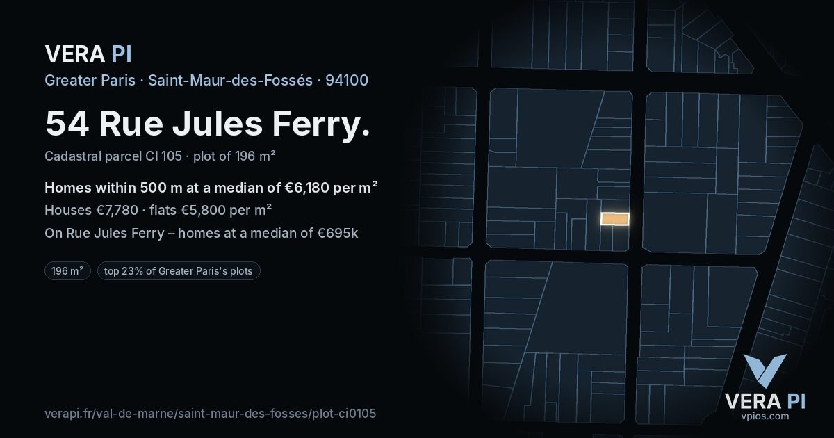 54 Rue Jules Ferry, Saint-Maur-des-Fossés at night – the plot lit, the parcels around coloured by the prices near them