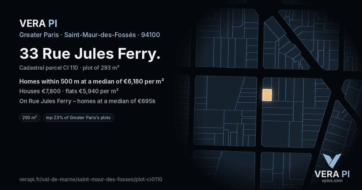 33 Rue Jules Ferry, Saint-Maur-des-Fossés at night – the plot lit, the parcels around coloured by the prices near them