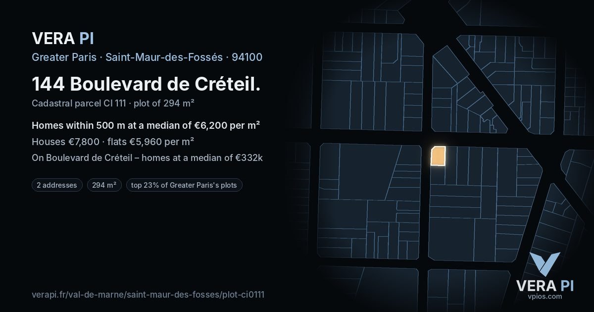 144 Boulevard de Créteil, Saint-Maur-des-Fossés at night – the plot lit, the parcels around coloured by the prices near them