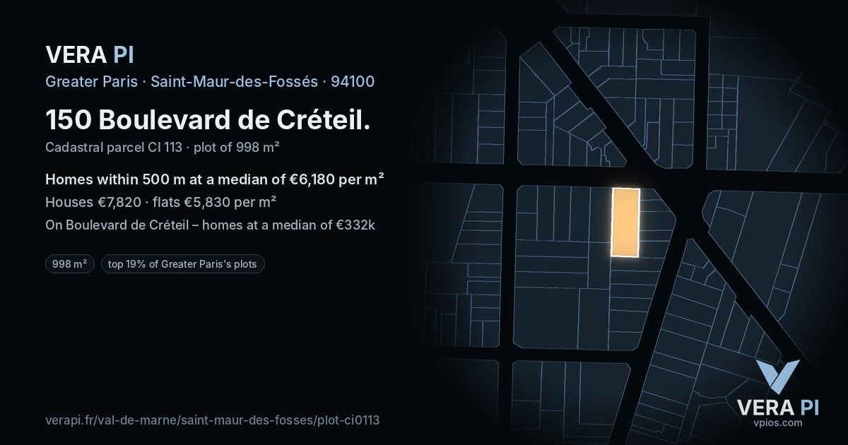150 Boulevard de Créteil, Saint-Maur-des-Fossés at night – the plot lit, the parcels around coloured by the prices near them