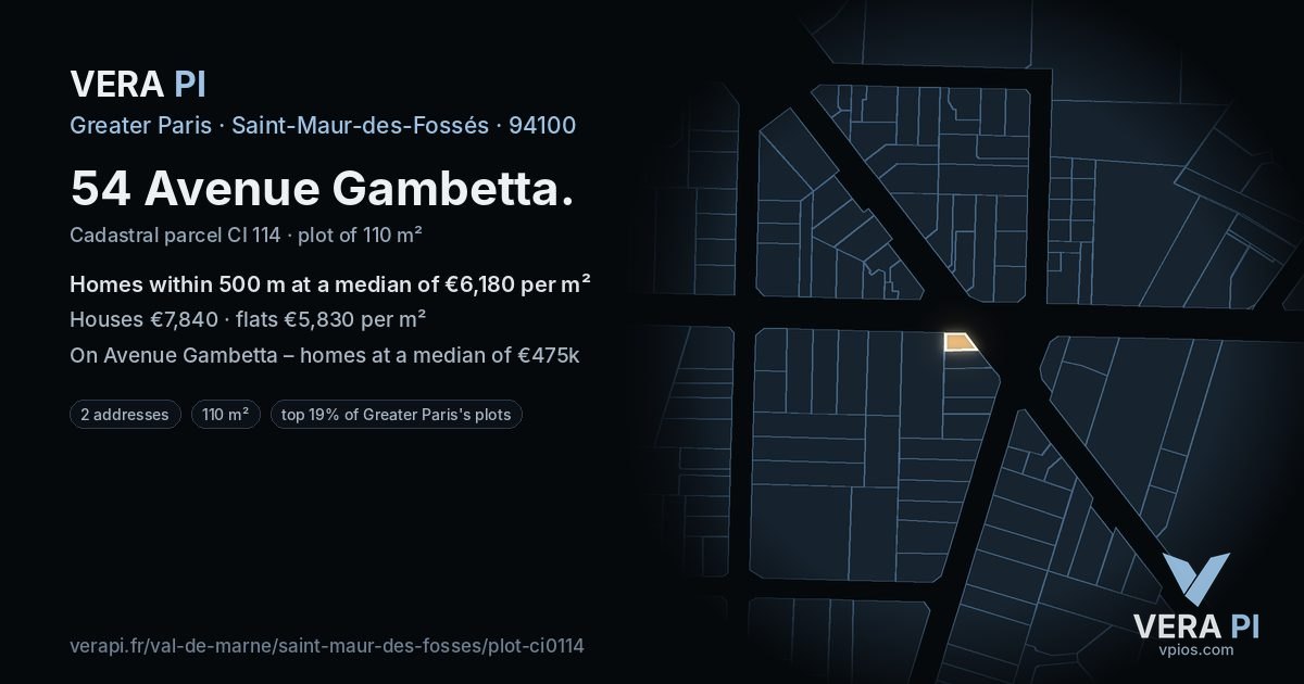 54 Avenue Gambetta, Saint-Maur-des-Fossés at night – the plot lit, the parcels around coloured by the prices near them