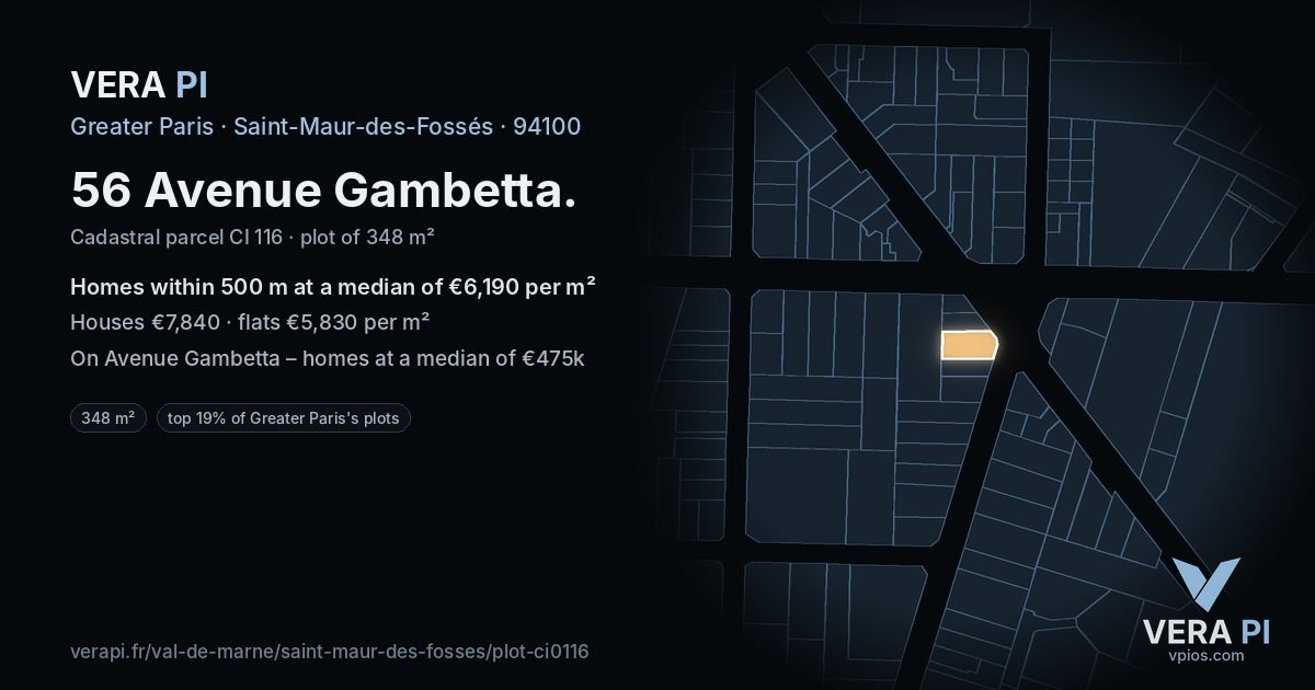 56 Avenue Gambetta, Saint-Maur-des-Fossés at night – the plot lit, the parcels around coloured by the prices near them