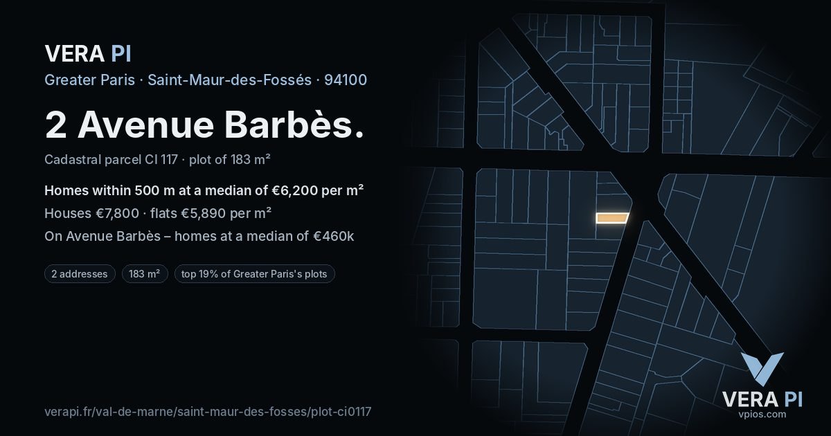 2 Avenue Barbès, Saint-Maur-des-Fossés at night – the plot lit, the parcels around coloured by the prices near them