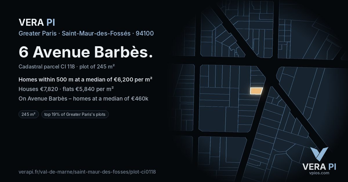 6 Avenue Barbès, Saint-Maur-des-Fossés at night – the plot lit, the parcels around coloured by the prices near them