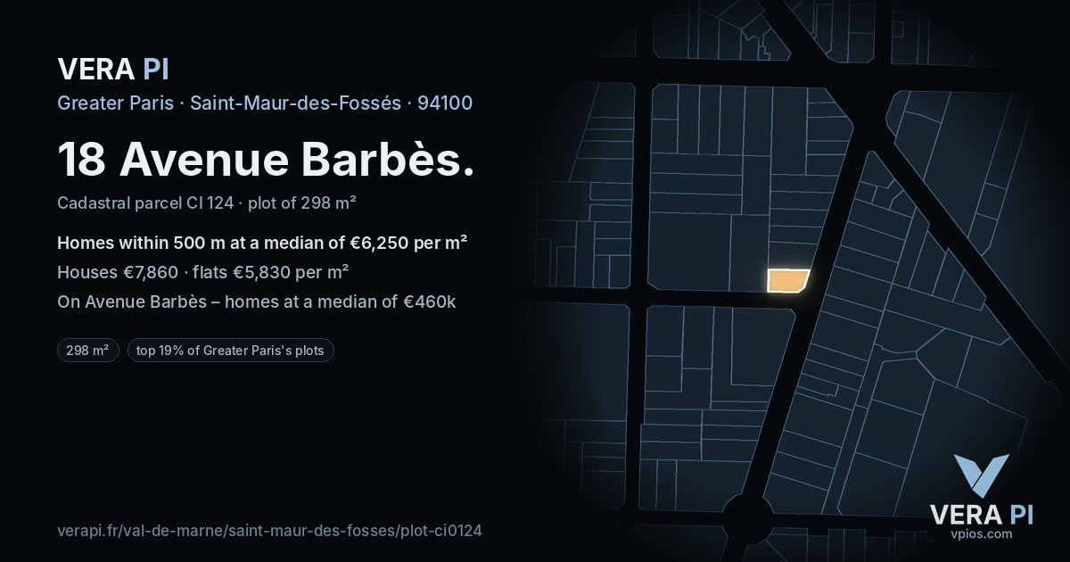 18 Avenue Barbès, Saint-Maur-des-Fossés at night – the plot lit, the parcels around coloured by the prices near them