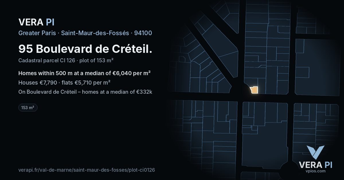 95 Boulevard de Créteil, Saint-Maur-des-Fossés at night – the plot lit, the parcels around coloured by the prices near them